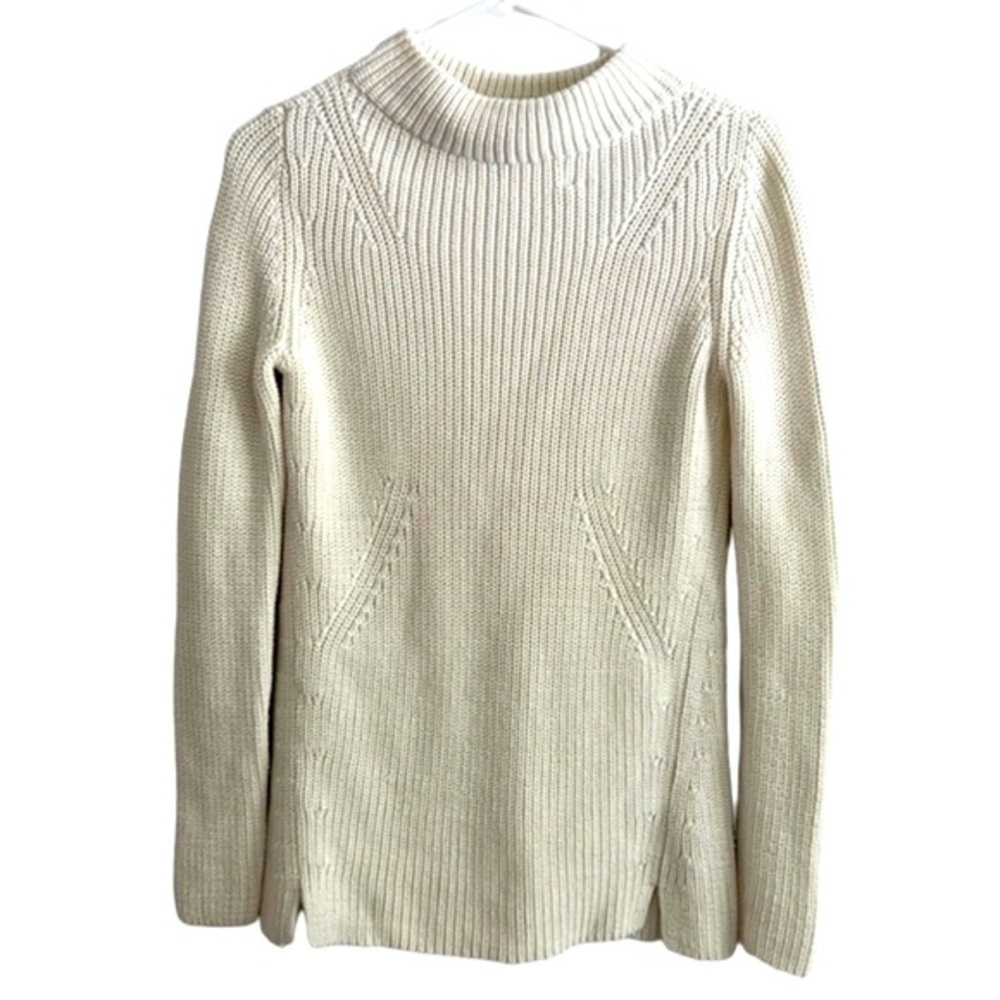 Talbots Petites ribbed knit 100% Cotton ivory chunky sweater‎